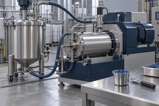 CGI-Anwendungsszene einer Rührwerksmühle an einer Pigmentdispergierstation